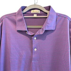 Peter Millar Belle Meade Mens Large Purple Blue Striped Cotton Polo 1901 Logo